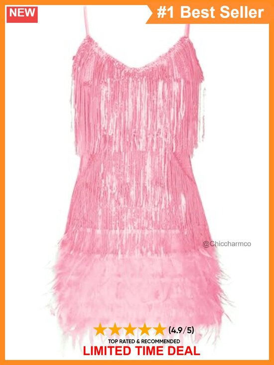 Dresses & Skirts - Sequin Flapper Mini Dress Feather Fringe Cocktail Party
